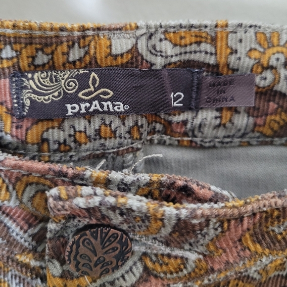 Prana Trinity Corduroy Pants Paisley Low Rise Slim Fit Stretch Size 12 - Picture 7 of 9